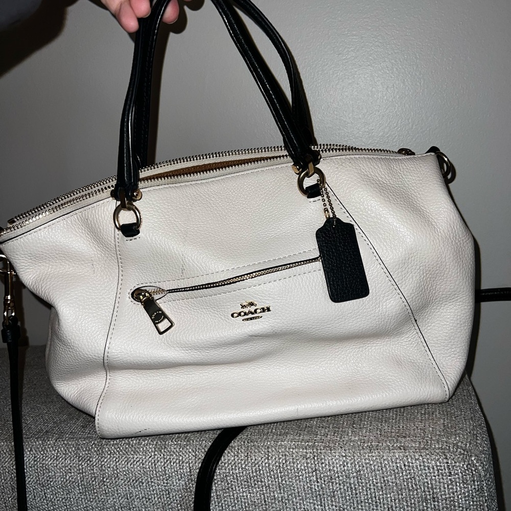 Coach Ivory and Black Leather Tote